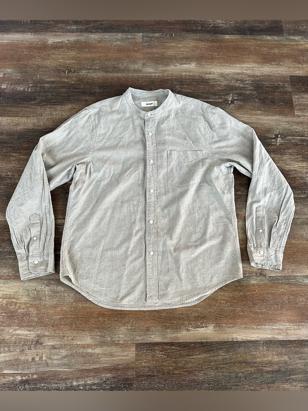 Buck Mason Linen Cotton Blend Band Collar Shirt Men's Size XL Long Sleeve